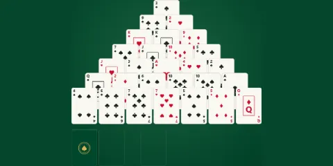 The Pyramid Solitaire board: a 28-card pyramid stacked above the stock and waste piles.