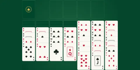 The Scorpion Solitaire board: seven columns of face-up and face-down cards with three cards held in reserve.