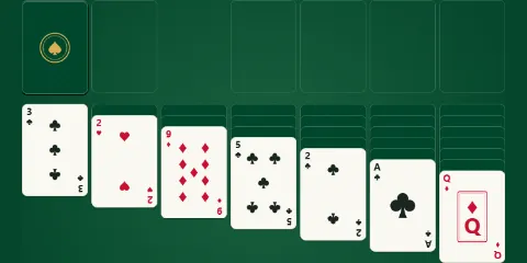 The Klondike Solitaire board: seven tableau columns, four empty foundations, and the stock in the top corner.